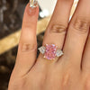 Exquisite Two-Tone Three Stone Cushion Cut Pink Gemstone Engagement Ring