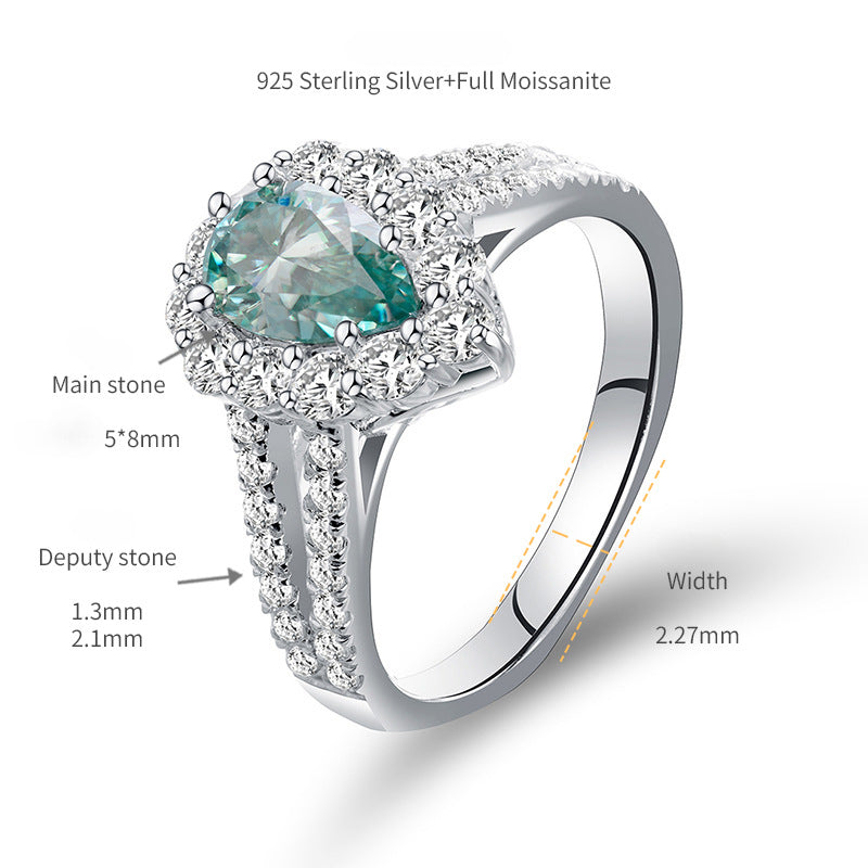 Pear Cut Aquamarine Blue 1.0ct  Sterling Silver Moissanite Engagement Ring