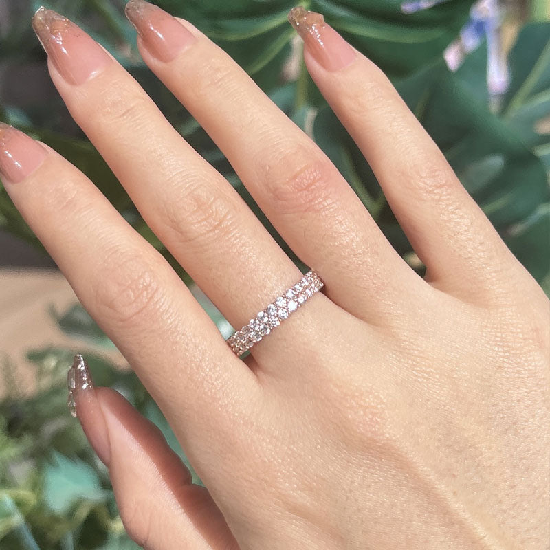 Double Rows Round Cut Eternity Wedding Band