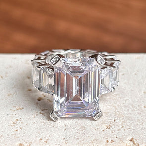 Gorgeous Emerald Cut Sterling Silver Engagement Ring