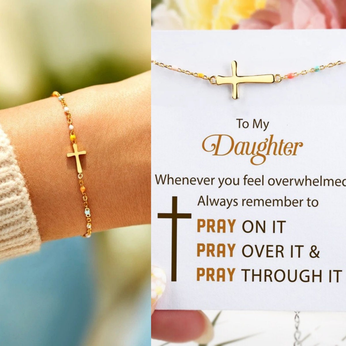 To My Daughter- "Pray Through It" Faith Cross Bracelet