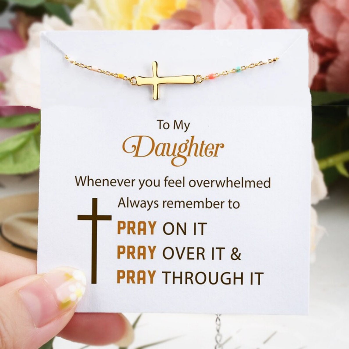 To My Daughter- "Pray Through It" Faith Cross Bracelet