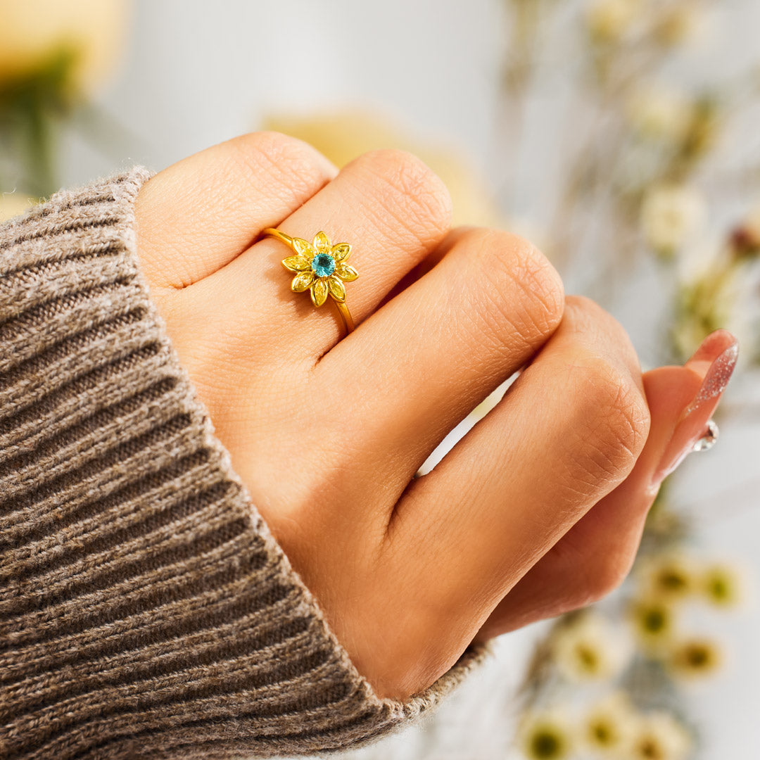 To My Mom- I Love You Golden Flower Ring