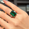 Gorgeous Emerald Cut Sterling Silver Engagement Ring In Golden Tone