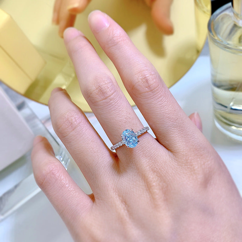 Aquamarine Oval Cut Sterling Silver Engagement Ring