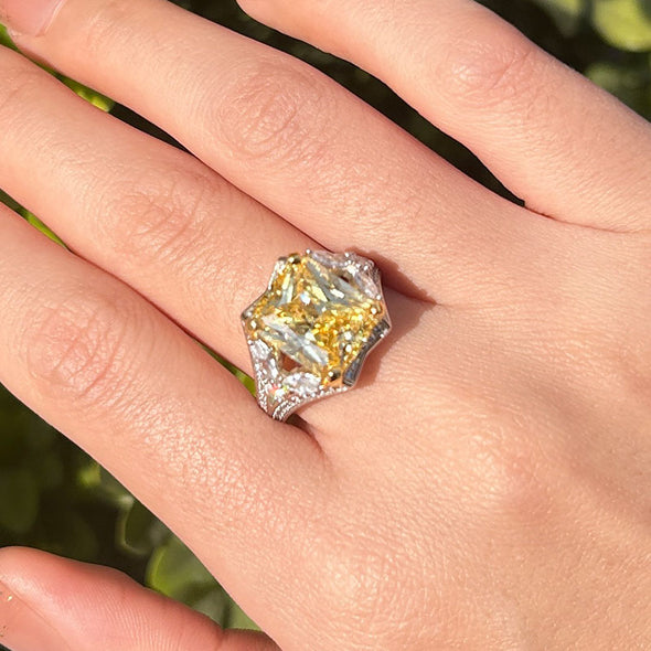 Stunning Yellow Radiant Cut Sterling Silver Engagement Ring