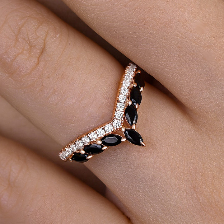 Unique Design Rose Gold Marquise Cut Sterling Silver Wedding Band