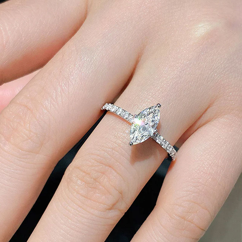 Marquise Cut Moissanite Engagement Ring In Sterling Silver