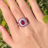 Vintage Ruby Halo Oval Cut Sterling Silver Engagement Ring