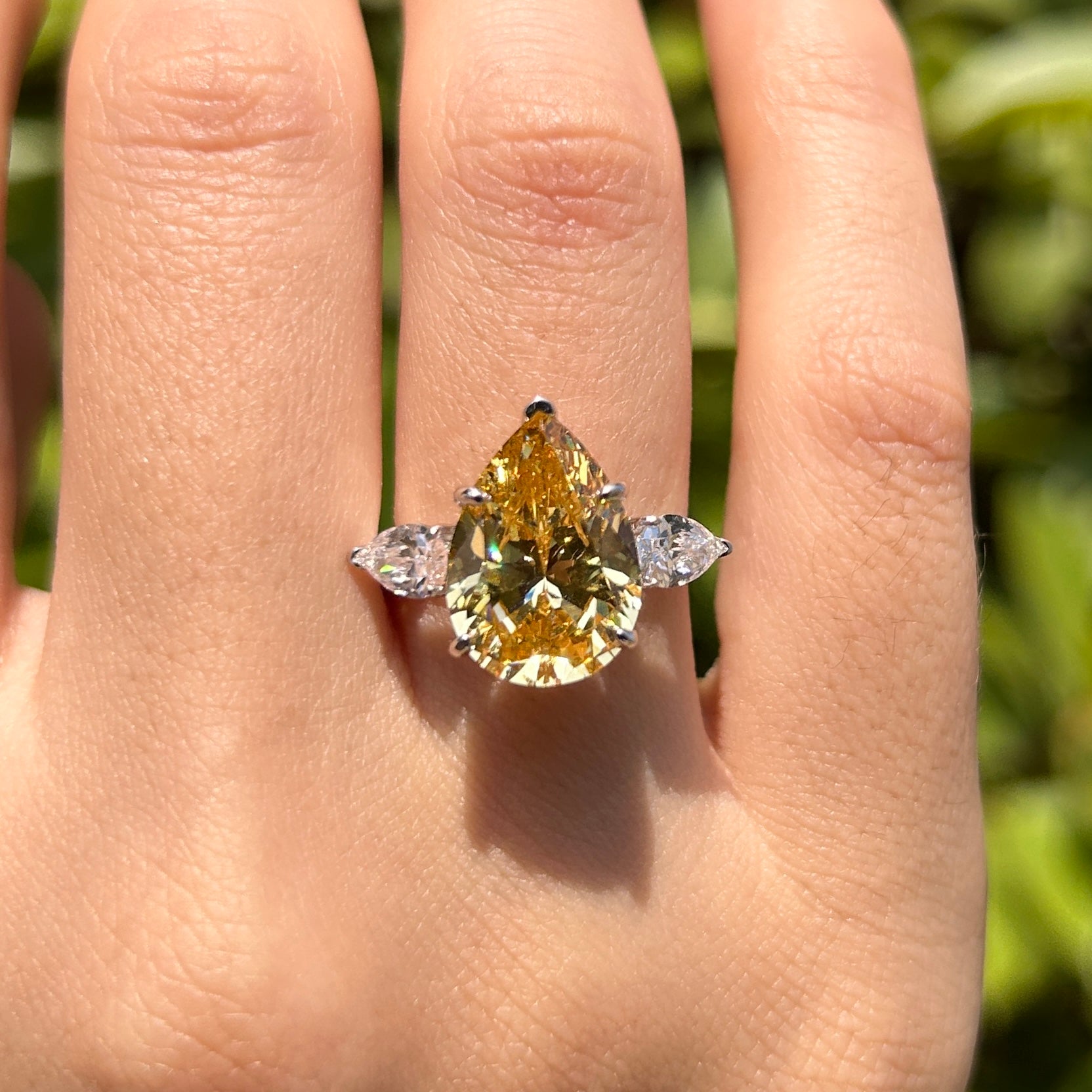 Yellow Pear Cut Gemstone Sterling Silver Engagement Ring