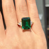 Gorgeous Emerald Cut Sterling Silver Engagement Ring In Golden Tone