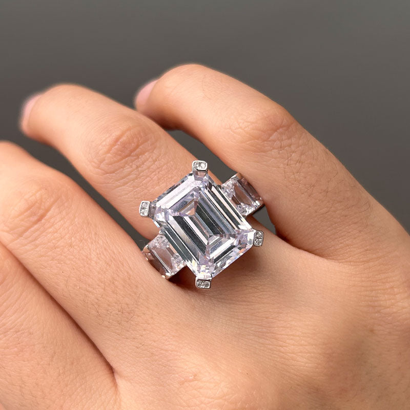 Gorgeous Emerald Cut Sterling Silver Engagement Ring