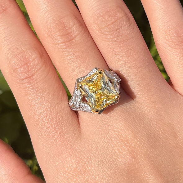 Stunning Yellow Radiant Cut Sterling Silver Engagement Ring