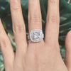 Stunning Double Halo Three Shank Cushion Cut Sterling Silver Engagement Ring