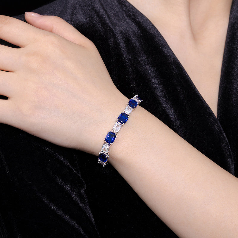 luxurious Emerald Cut& Elongated Cushion Cut Royal Blue Tennis Bracelet