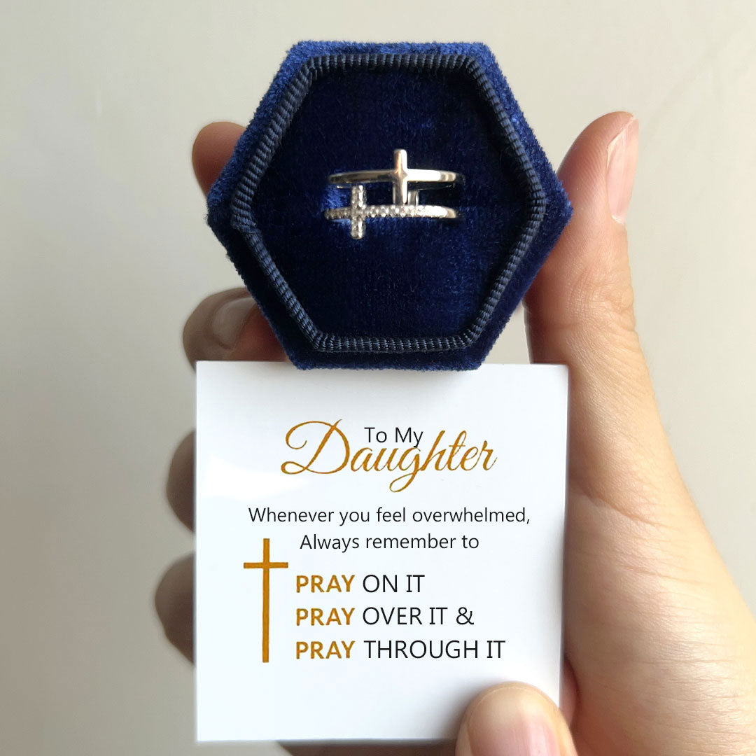 To My Daughter "Pray Through It" Twin Band Cross Ring