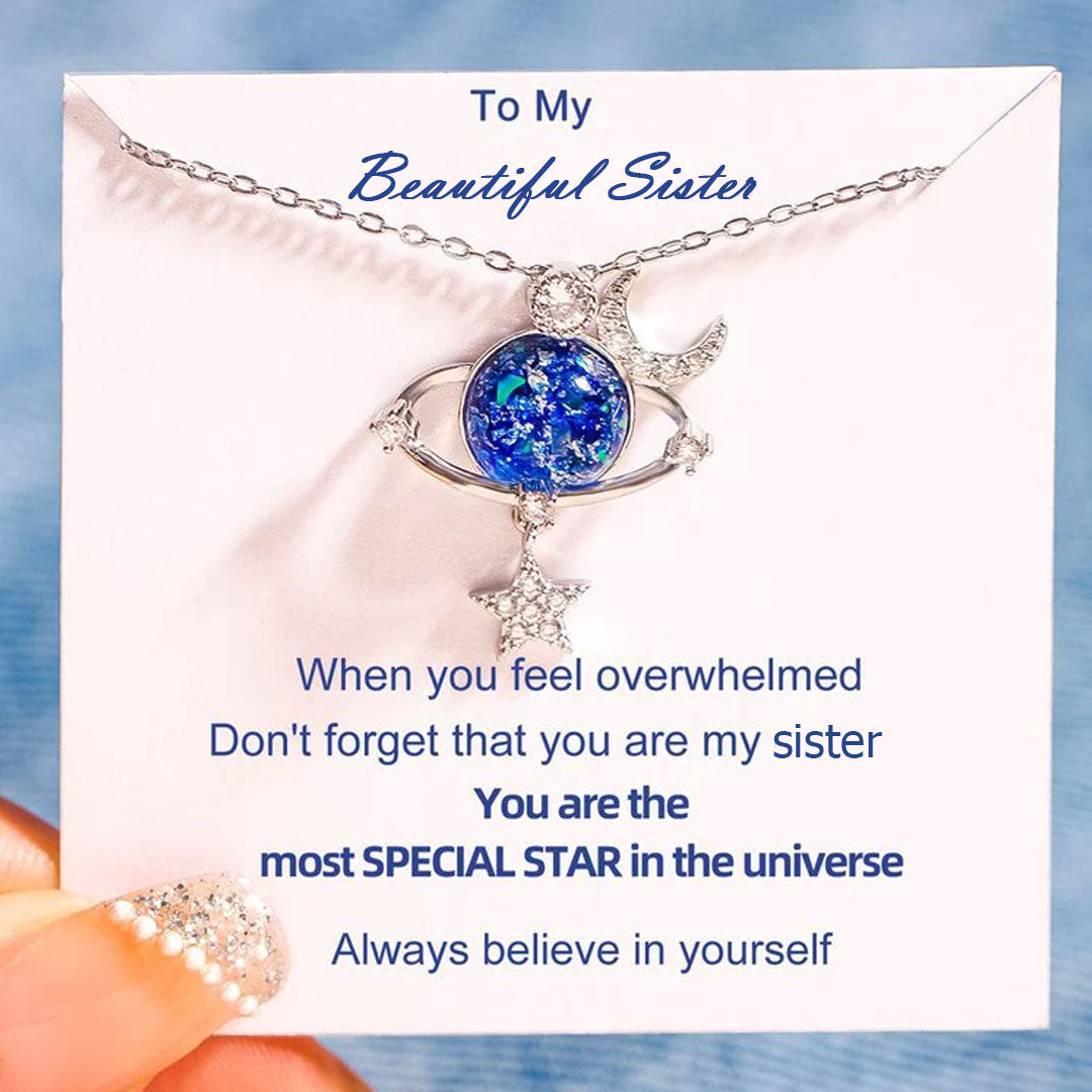 To My Sister- Moon & Stars Planet Necklace