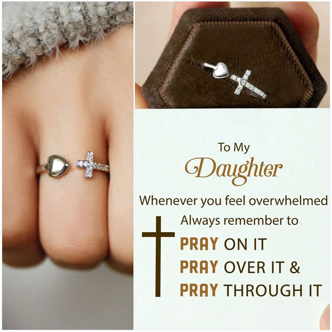 To My Daughter- Heart and Cross Ring