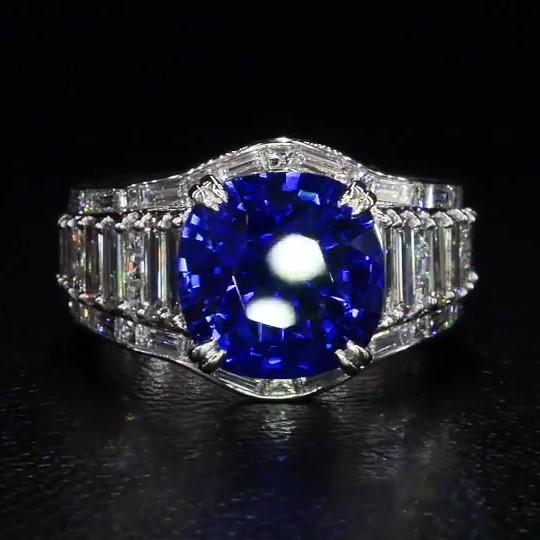 Vintage Cushion Cut Sapphire Engagement Ring