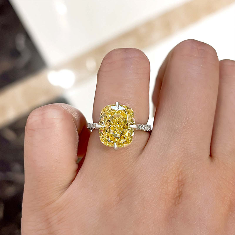 Radiant Cut Yellow Stone Engagement Ring in Sterling Silver for Women