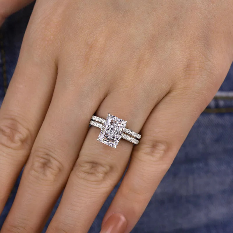 Gorgeous 3.5 Carat Radiant Cut Bridal Set In Sterling Silver