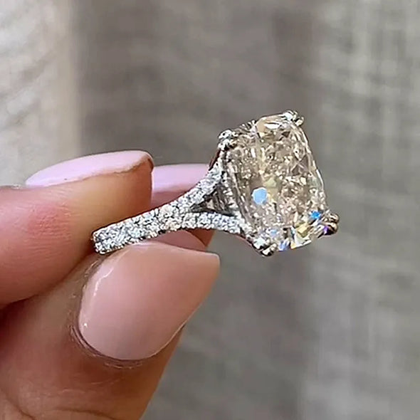 Luxurious Split Shank Cushion Cut Engagement Ring