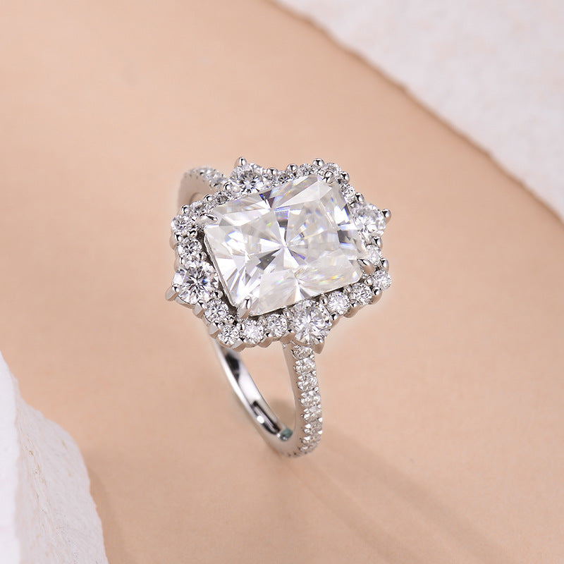 Vintage Radiant Cut 4.0CT Moissanite 925 Sterling Silver Ring