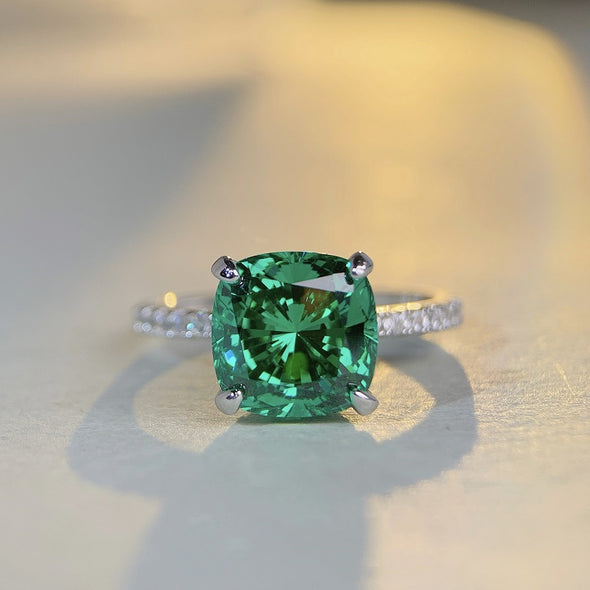 4.0ct Cushion Cut Paraiba Tourmaline Sterling Silver Engagement Ring