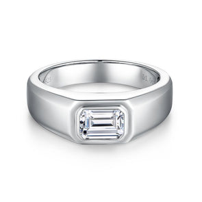 Emerald Cut 1.0CT Moissanite Silver Men's  Wedding Ring Band