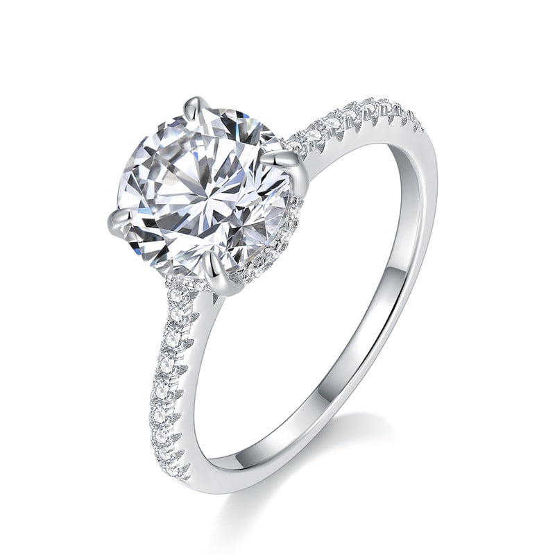 Stunning Four-Prong  Solitaire Moissanite Wedding Ring in 925 Sterling Silver with Platinum Plating