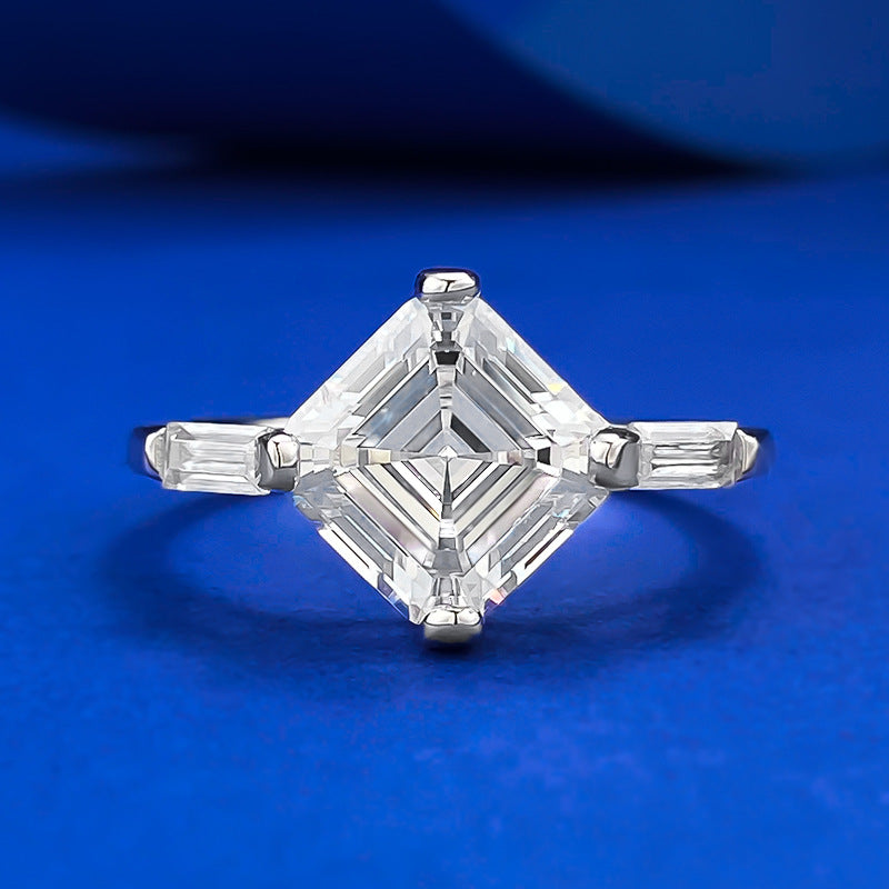 Exquisite Asscher Cut Solitaire Engagement Ring in Sterling Silver