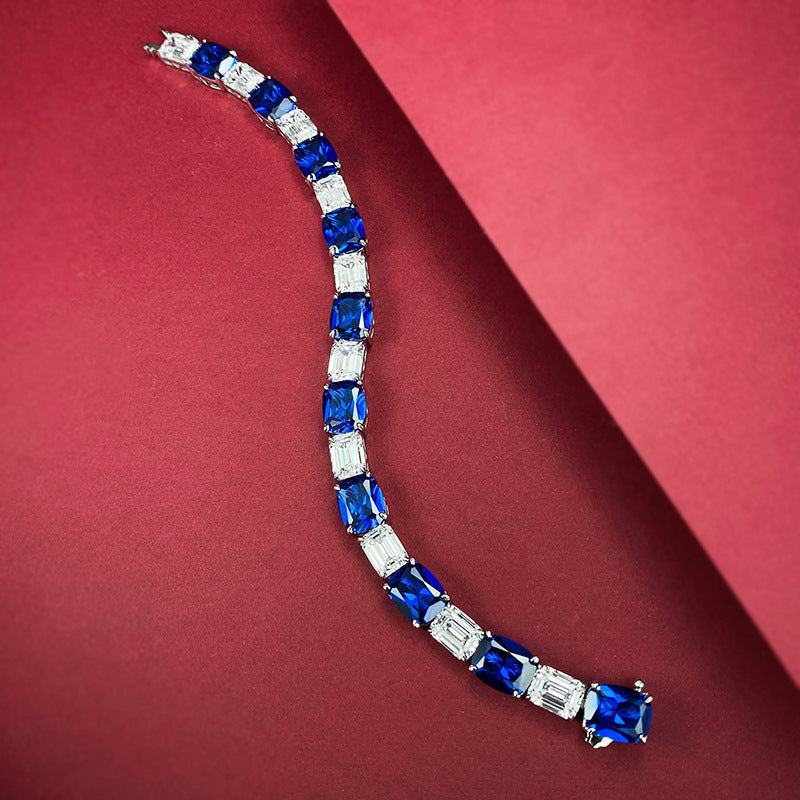 luxurious Emerald Cut& Elongated Cushion Cut Royal Blue Tennis Bracelet