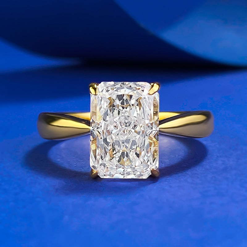 Dazzling Radiant Cut Golden Tone Solitaire Engagement Ring in Sterling Silver