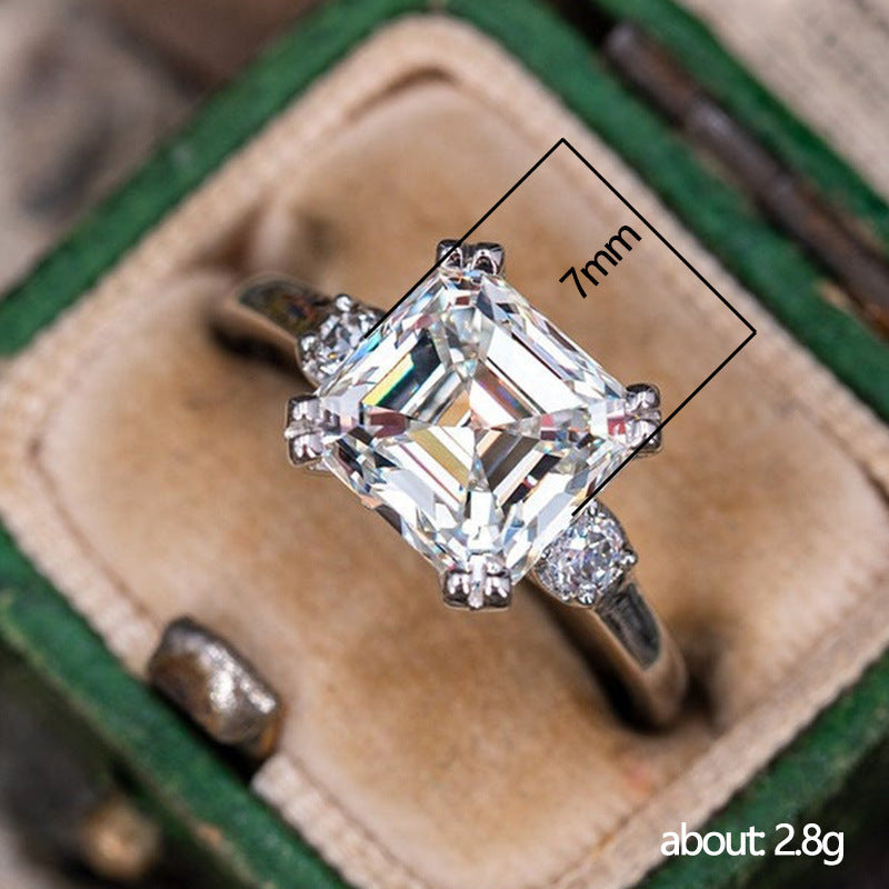 Classic Three Stone Asscher Cut Moissanite Engagement Ring