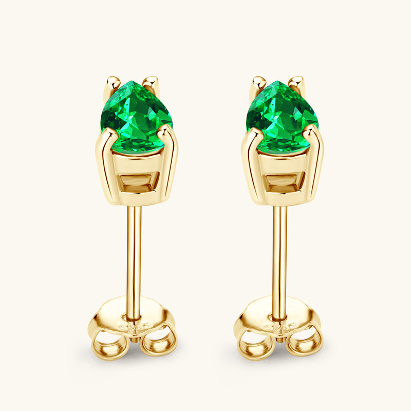 Vintage Emerald Green Stud Earrings In Gold Tone