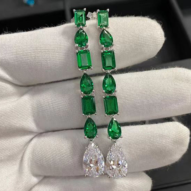 Vintage Pear Cut and Emerald Cut Dangle Earrings in Sterling Silver