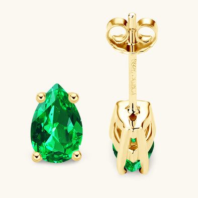 Vintage Emerald Green Stud Earrings In Gold Tone