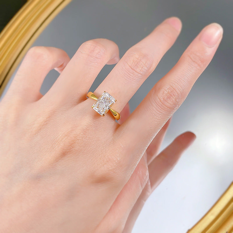 Dazzling Radiant Cut Golden Tone Solitaire Engagement Ring in Sterling Silver