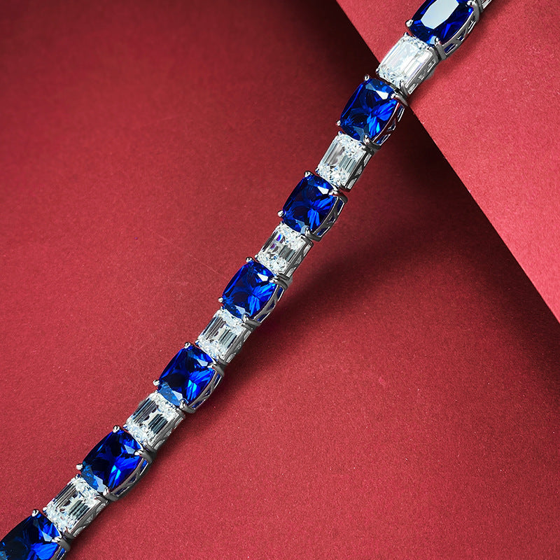 luxurious Emerald Cut& Elongated Cushion Cut Royal Blue Tennis Bracelet