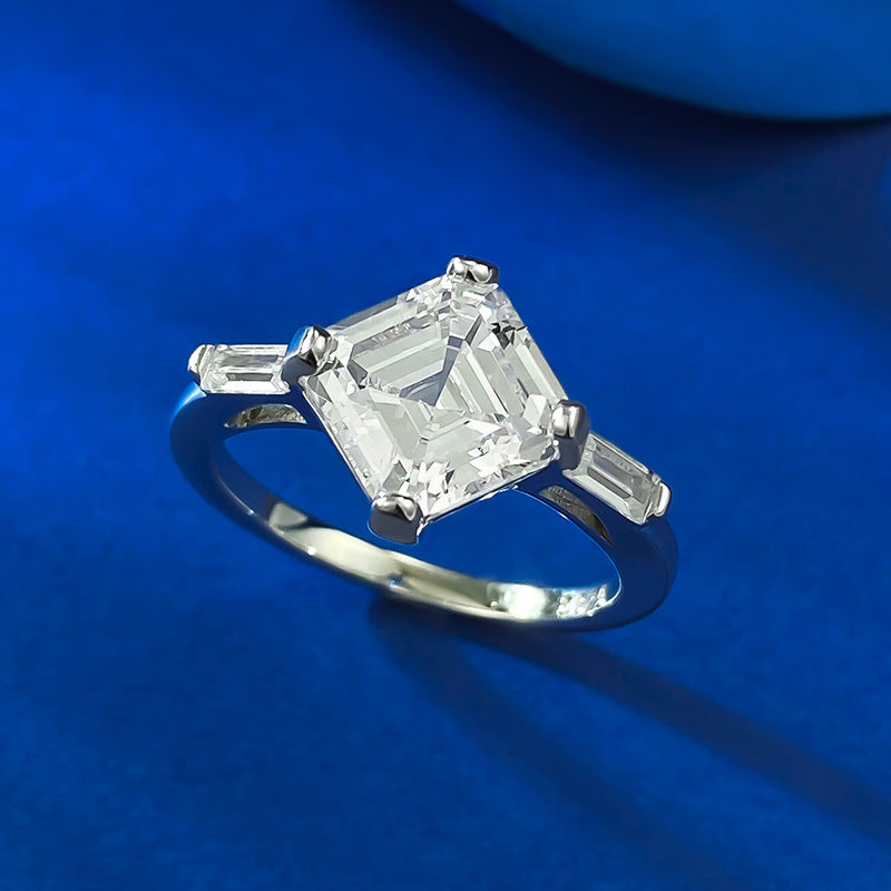 Exquisite Asscher Cut Solitaire Engagement Ring in Sterling Silver