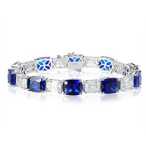 luxurious Emerald Cut& Elongated Cushion Cut Royal Blue Tennis Bracelet