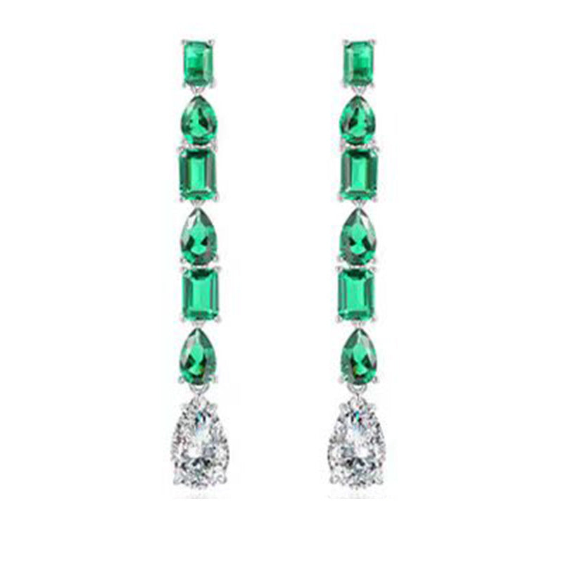 Vintage Pear Cut and Emerald Cut Dangle Earrings in Sterling Silver