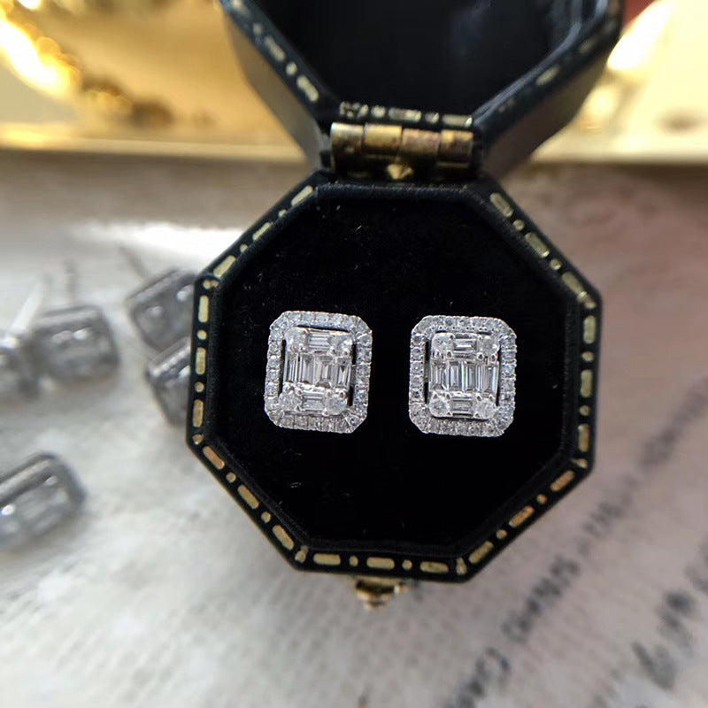 Classic Rectangle Design Moissanite Stud Earrings