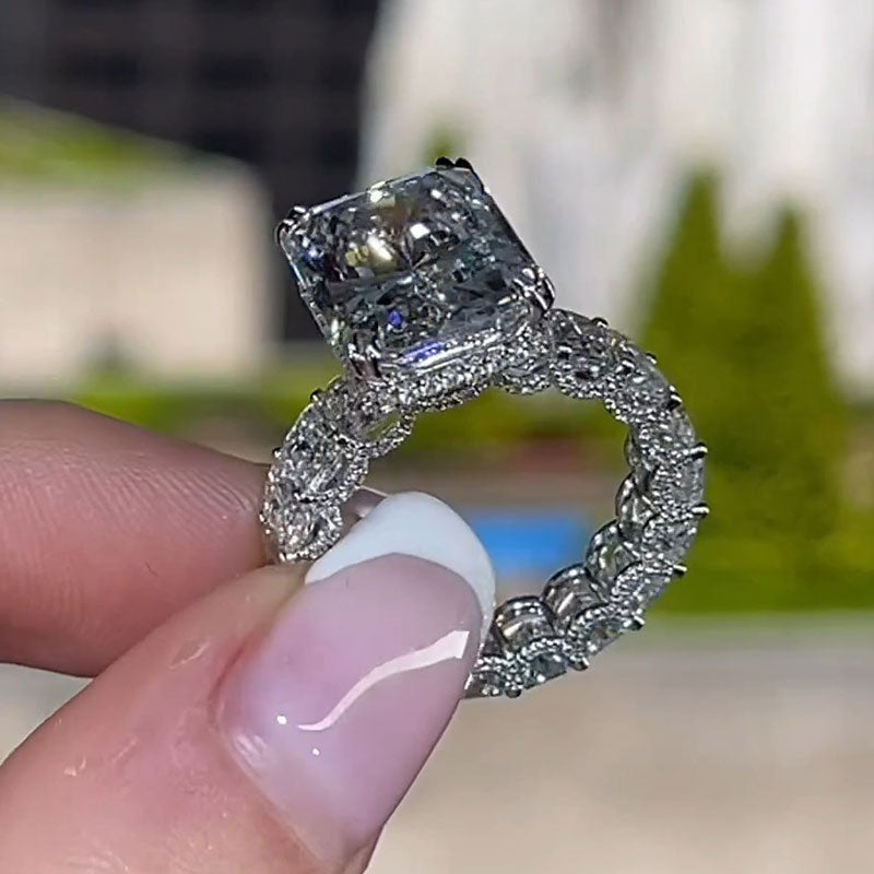 Stunning Radiant Cut Sterling Silver Engagement Ring