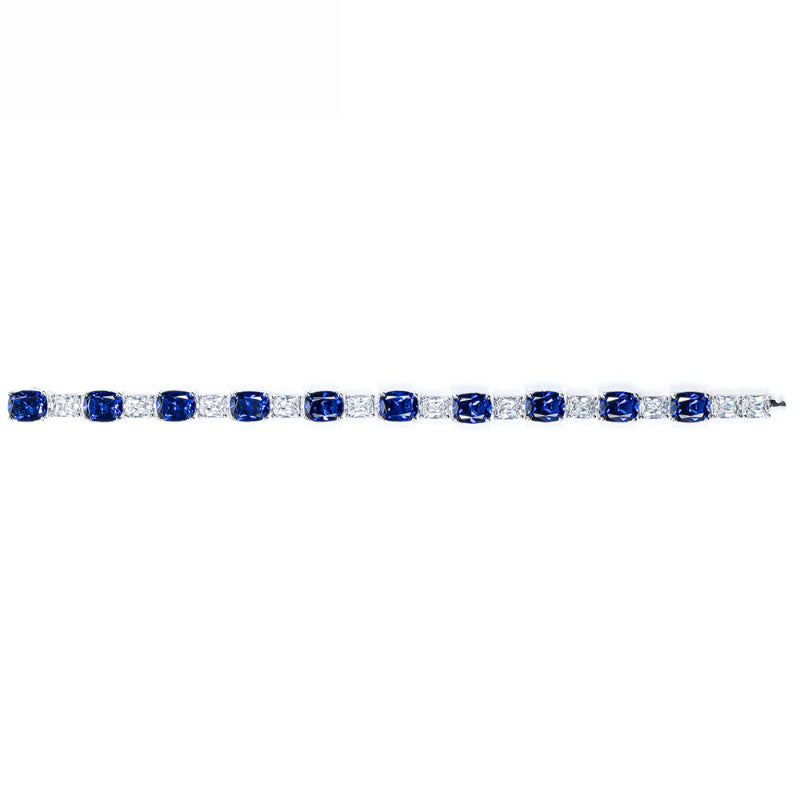 luxurious Emerald Cut& Elongated Cushion Cut Royal Blue Tennis Bracelet