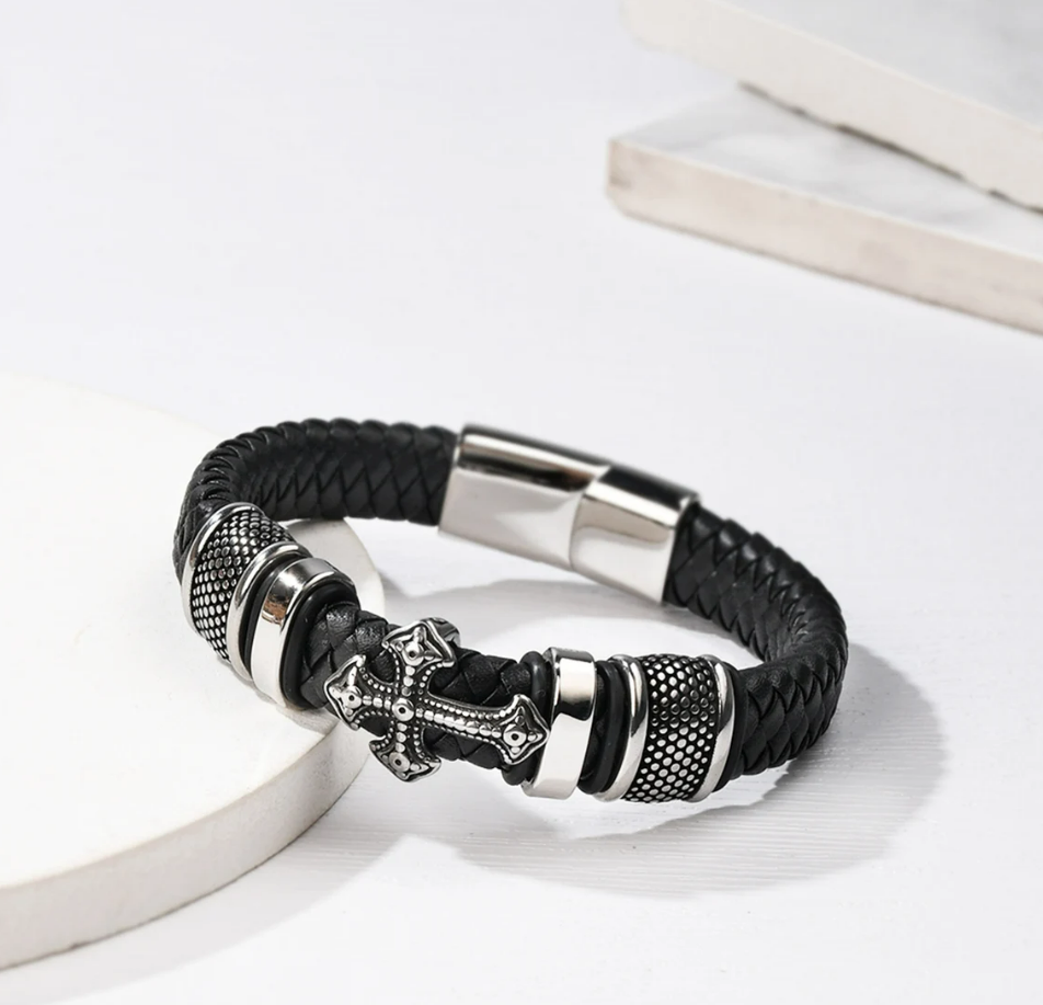 Cross Leather Men's Bracelet