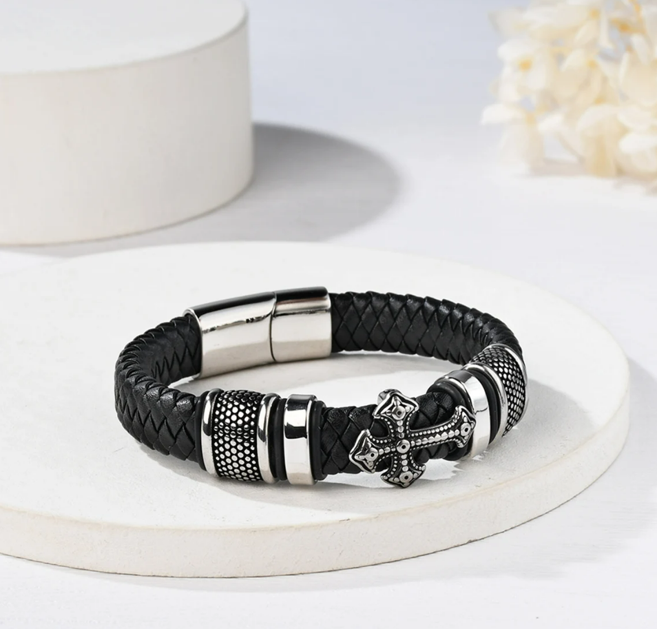 Cross Leather Men's Bracelet