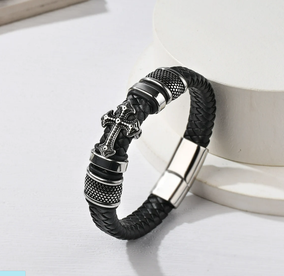 Cross Leather Men's Bracelet