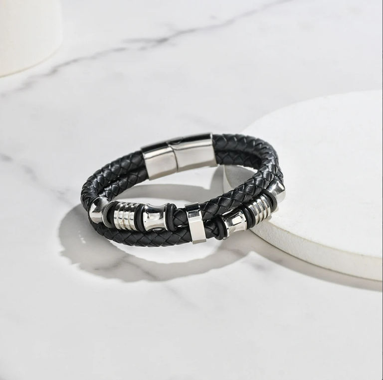 Double Row Leather Men's Bracelet