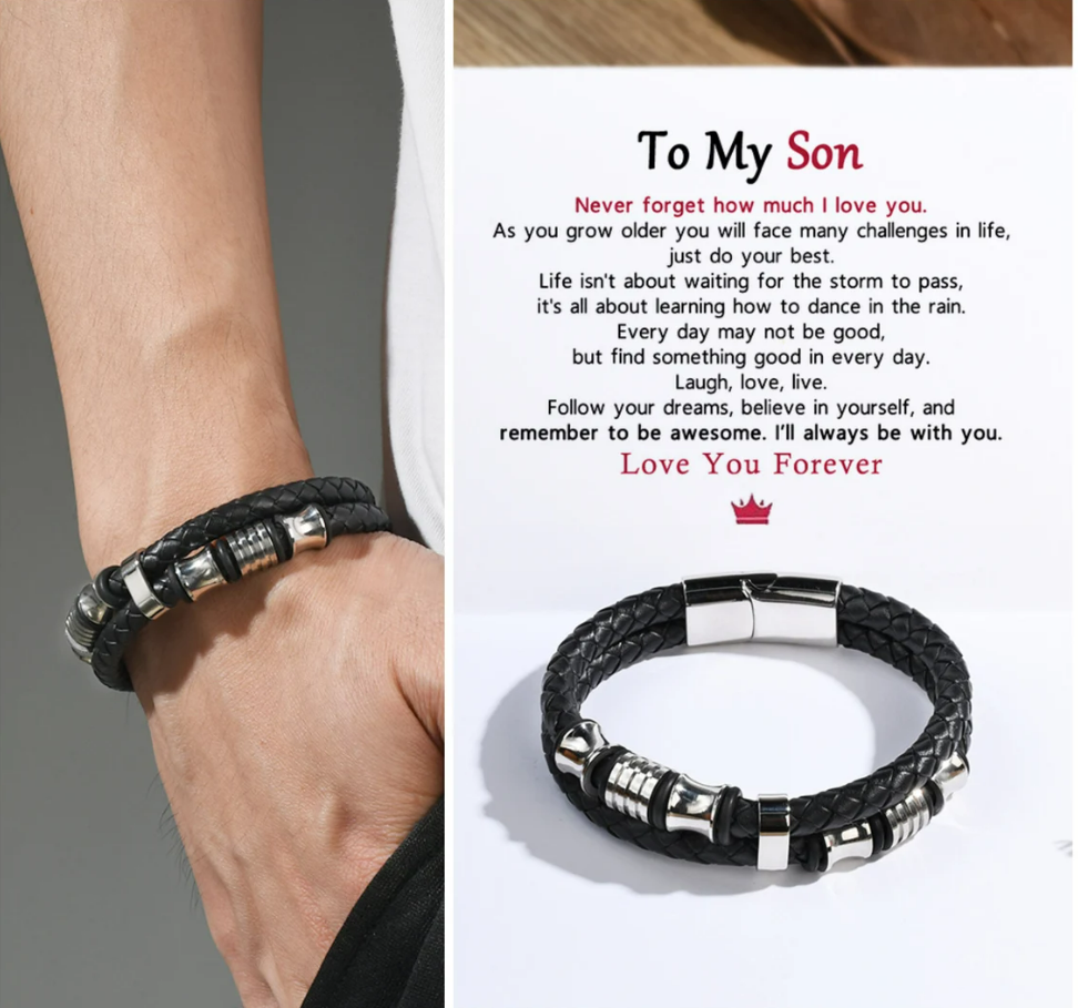 Double Row Leather Men's Bracelet